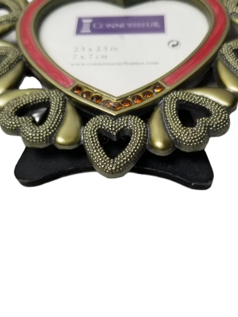 Connoisseur Heart Picture Frame Gold Tone Rhinestone 2.5x2.5 Tabletop Decor